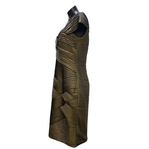 Tadashi Shoji Embellished Bandage Dress Taupe Gold L - Picture 4 of 7